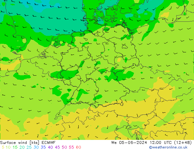 Vent 10 m ECMWF mer 05.06.2024 12 UTC