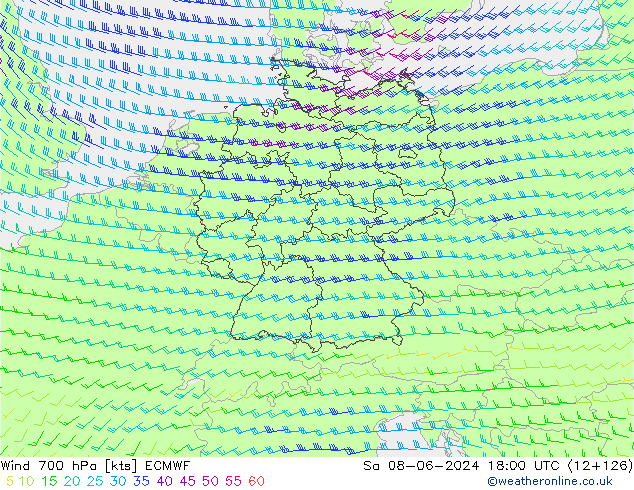 Rüzgar 700 hPa ECMWF Cts 08.06.2024 18 UTC