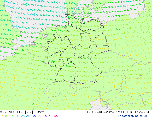 Wind 900 hPa ECMWF Fr 07.06.2024 12 UTC