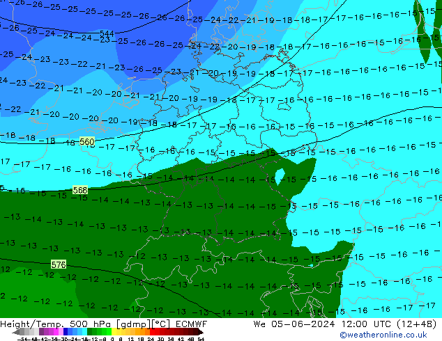 Hoogte/Temp. 500 hPa ECMWF wo 05.06.2024 12 UTC