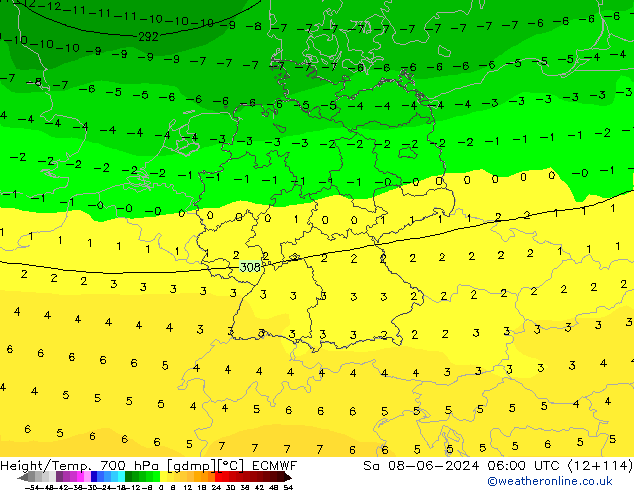 Yükseklik/Sıc. 700 hPa ECMWF Cts 08.06.2024 06 UTC