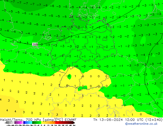 Hoogte/Temp. 700 hPa ECMWF do 13.06.2024 12 UTC