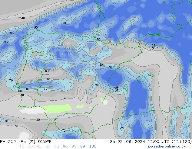 RH 300 hPa ECMWF Sa 08.06.2024 12 UTC