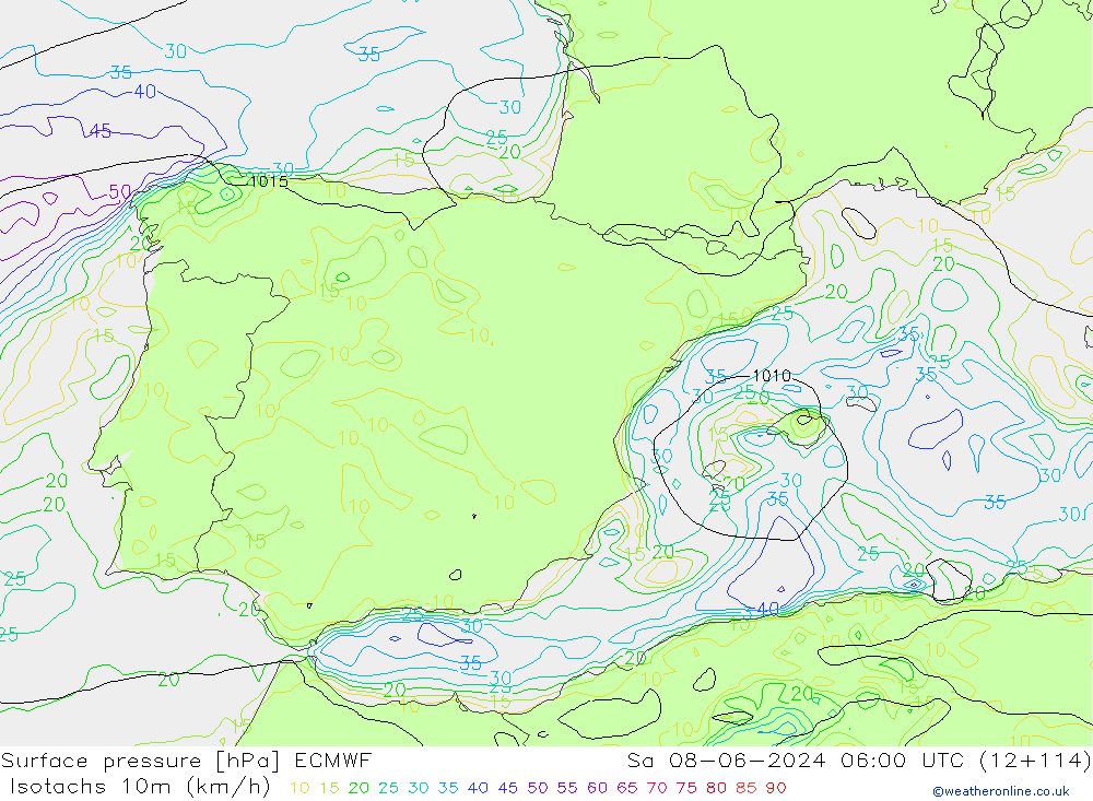 Eşrüzgar Hızları (km/sa) ECMWF Cts 08.06.2024 06 UTC