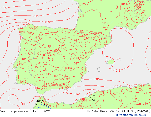 Surface pressure ECMWF Th 13.06.2024 12 UTC