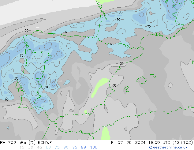 RH 700 hPa ECMWF  07.06.2024 18 UTC