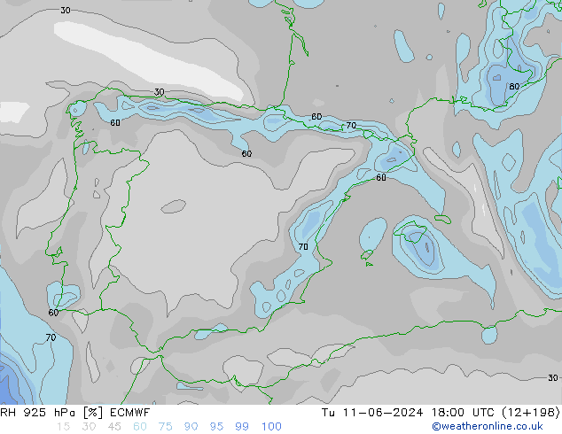 Humedad rel. 925hPa ECMWF mar 11.06.2024 18 UTC