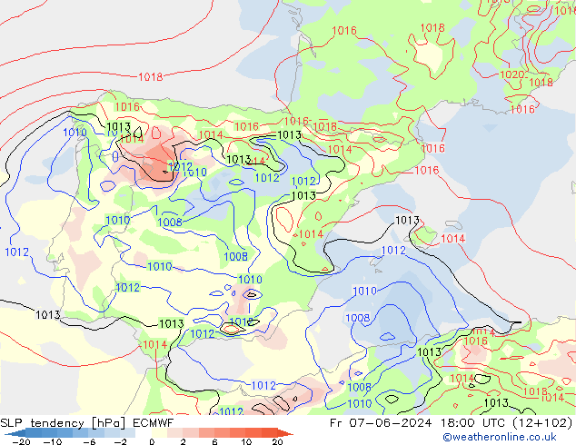 Druktendens (+/-) ECMWF vr 07.06.2024 18 UTC