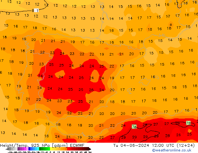 Geop./Temp. 925 hPa ECMWF mar 04.06.2024 12 UTC