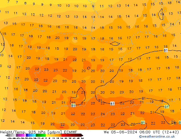 Height/Temp. 925 hPa ECMWF We 05.06.2024 06 UTC