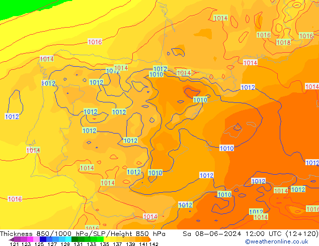 Thck 850-1000 hPa ECMWF So 08.06.2024 12 UTC