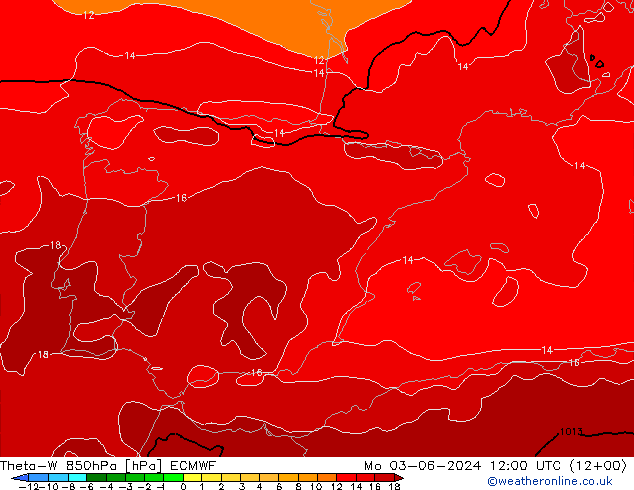 Theta-W 850hPa ECMWF lun 03.06.2024 12 UTC