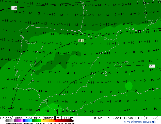 Hoogte/Temp. 500 hPa ECMWF do 06.06.2024 12 UTC