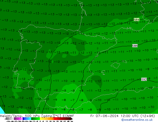 Yükseklik/Sıc. 500 hPa ECMWF Cu 07.06.2024 12 UTC