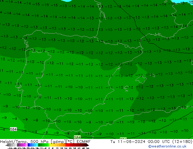 Z500/Rain (+SLP)/Z850 ECMWF wto. 11.06.2024 00 UTC