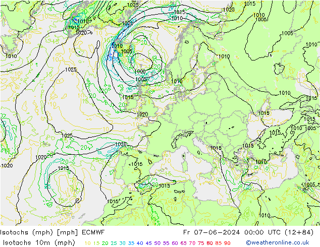 Eşrüzgar Hızları mph ECMWF Cu 07.06.2024 00 UTC