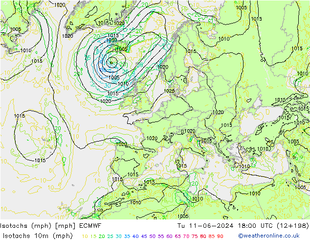 Isotachs (mph) ECMWF  11.06.2024 18 UTC