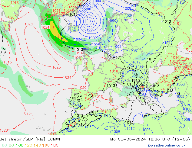 Corriente en chorro ECMWF lun 03.06.2024 18 UTC