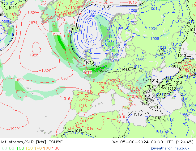 Jet stream/SLP ECMWF We 05.06.2024 09 UTC