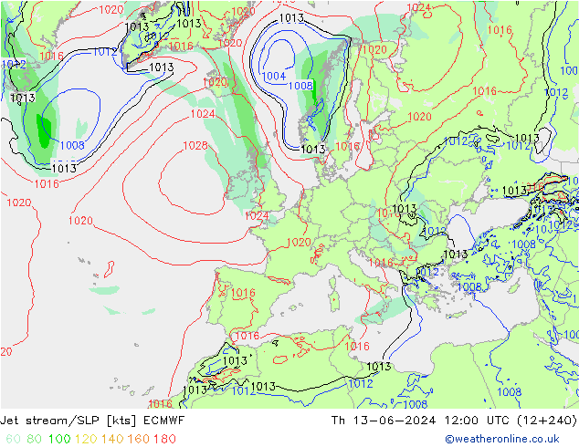 Straalstroom/SLP ECMWF do 13.06.2024 12 UTC