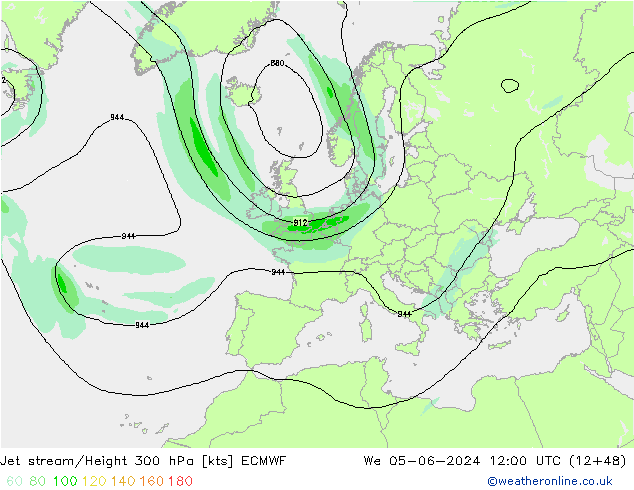 Jet stream ECMWF Qua 05.06.2024 12 UTC