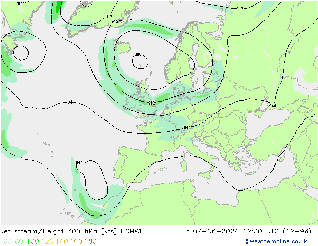 Jet stream ECMWF Sex 07.06.2024 12 UTC