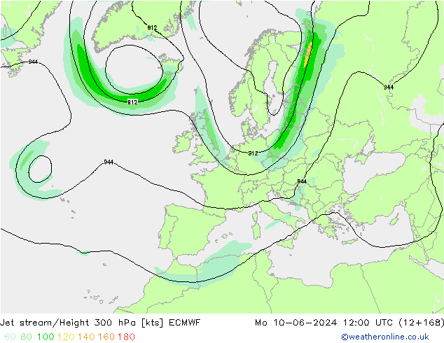 Jet stream/Height 300 hPa ECMWF Mo 10.06.2024 12 UTC