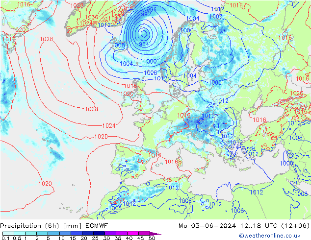 Precipitação (6h) ECMWF Seg 03.06.2024 18 UTC