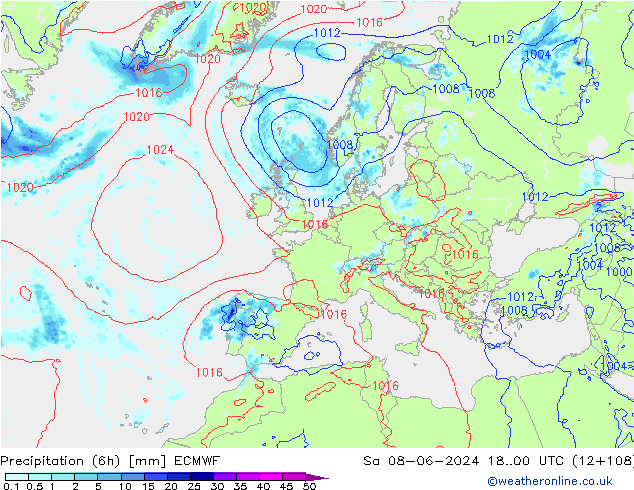 opad (6h) ECMWF so. 08.06.2024 00 UTC