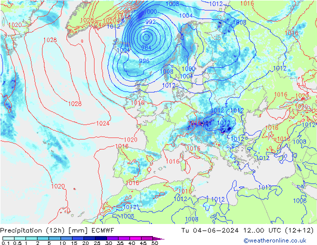 Precipitación (12h) ECMWF mar 04.06.2024 00 UTC