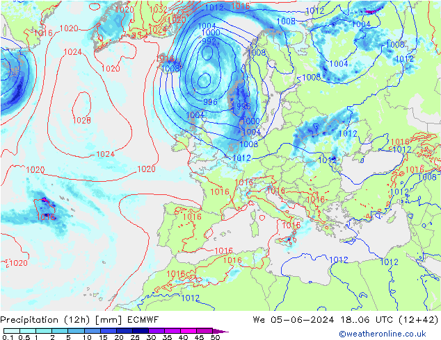 Precipitation (12h) ECMWF We 05.06.2024 06 UTC