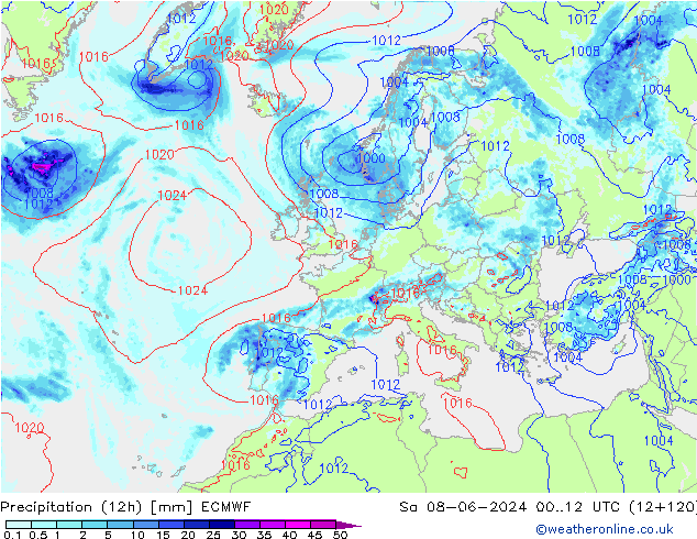 Nied. akkumuliert (12Std) ECMWF Sa 08.06.2024 12 UTC