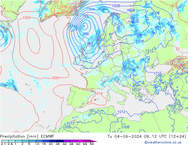 降水 ECMWF 星期二 04.06.2024 12 UTC