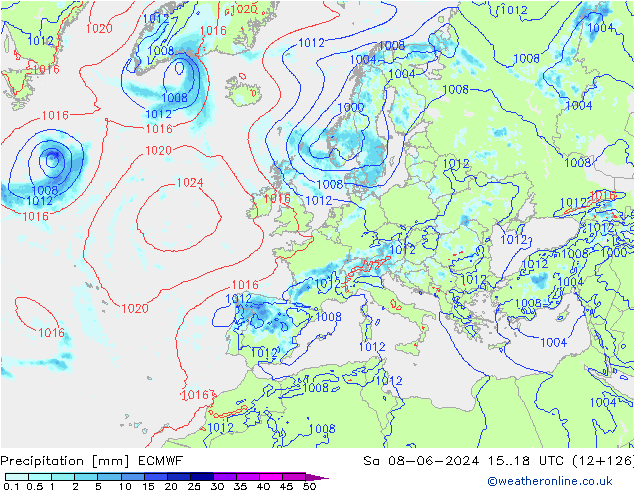 Niederschlag ECMWF Sa 08.06.2024 18 UTC