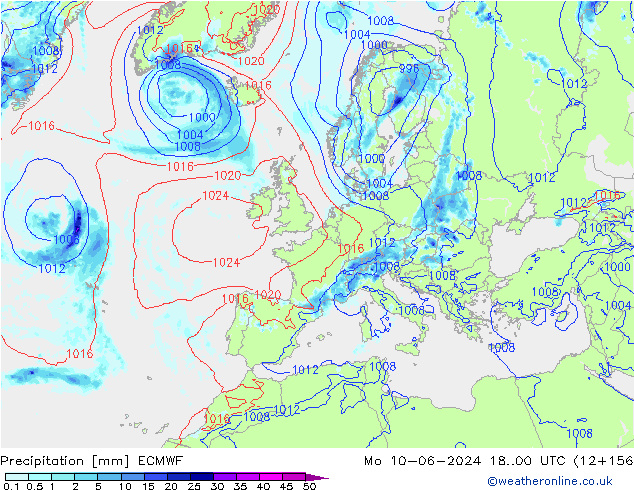 осадки ECMWF пн 10.06.2024 00 UTC