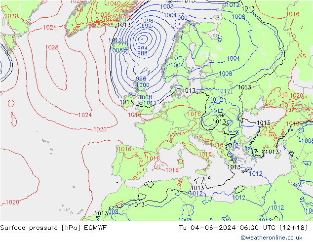 Atmosférický tlak ECMWF Út 04.06.2024 06 UTC