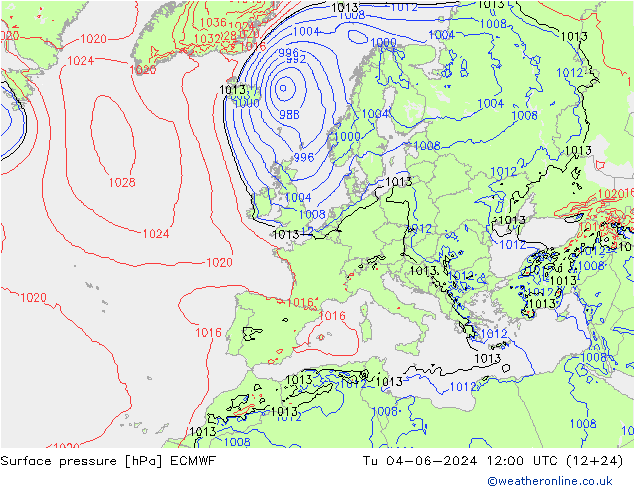 Presión superficial ECMWF mar 04.06.2024 12 UTC