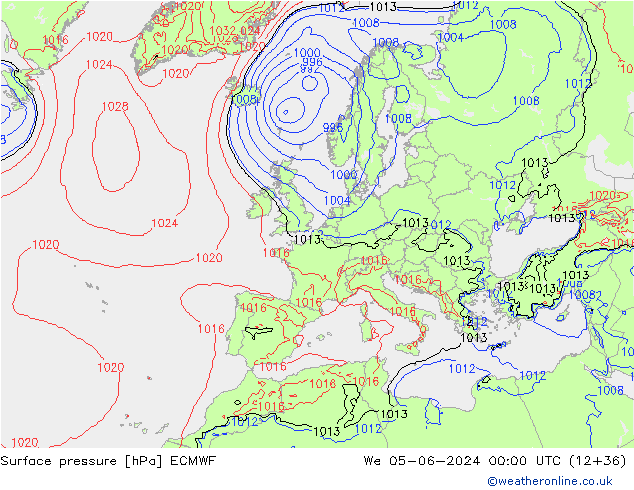 Bodendruck ECMWF Mi 05.06.2024 00 UTC