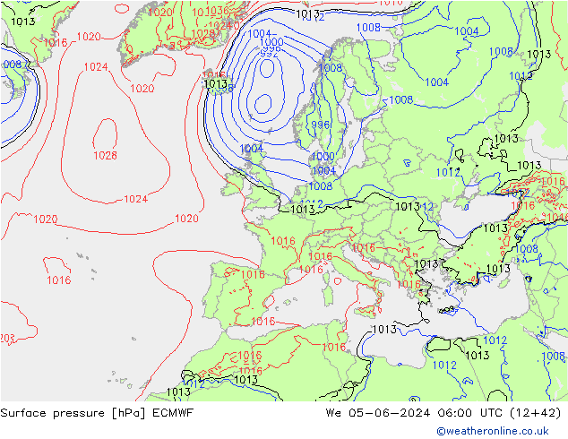 pressão do solo ECMWF Qua 05.06.2024 06 UTC