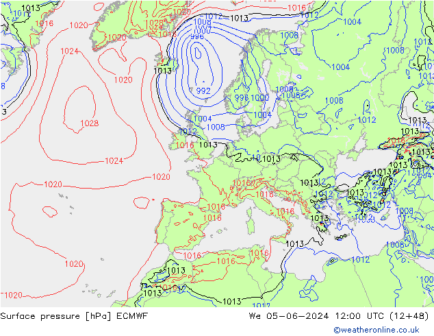 Surface pressure ECMWF We 05.06.2024 12 UTC