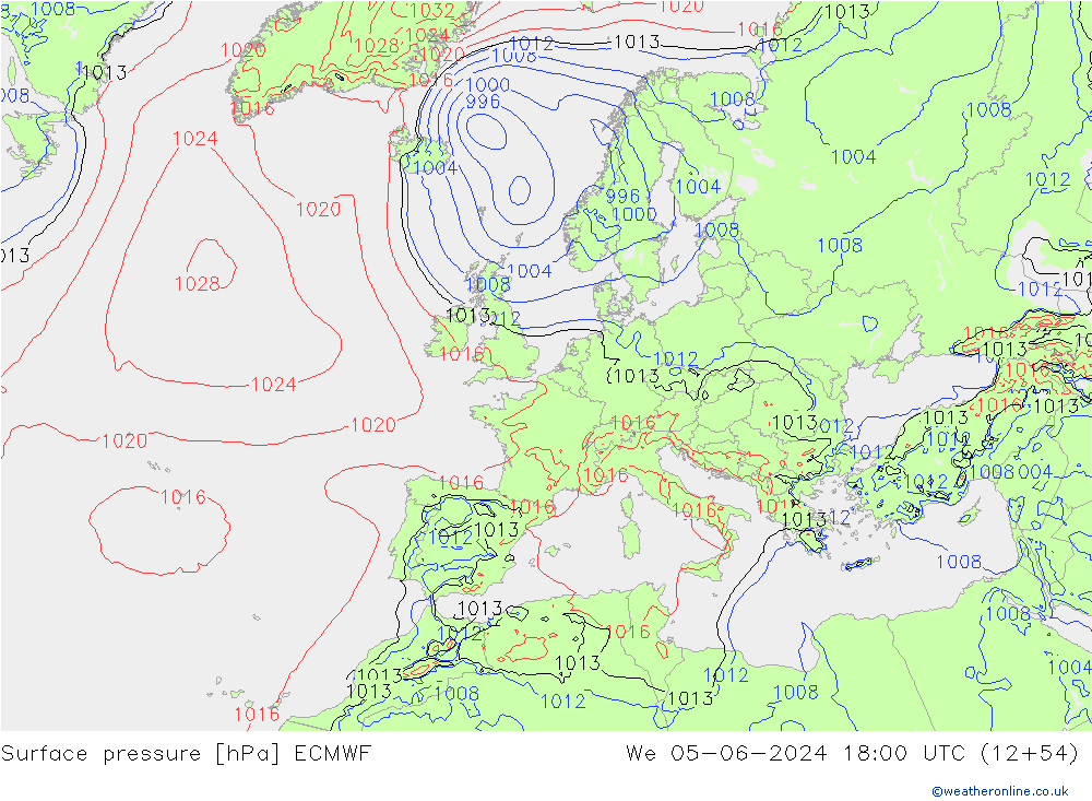 Presión superficial ECMWF mié 05.06.2024 18 UTC