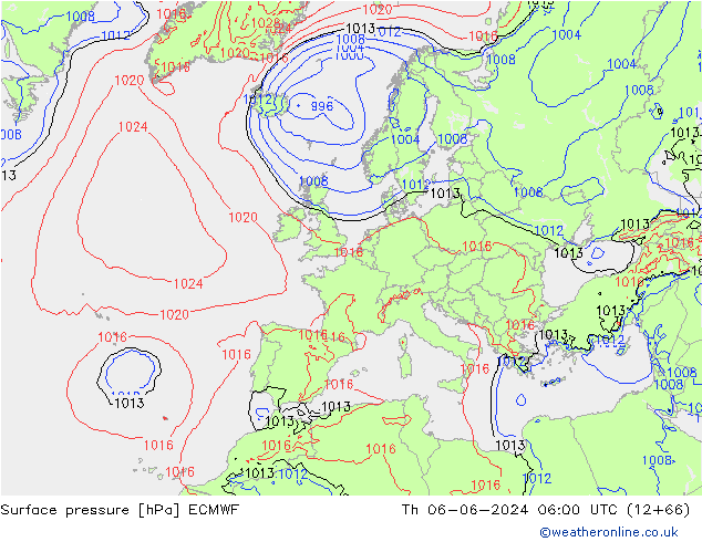 Surface pressure ECMWF Th 06.06.2024 06 UTC