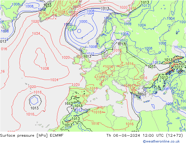 Atmosférický tlak ECMWF Čt 06.06.2024 12 UTC