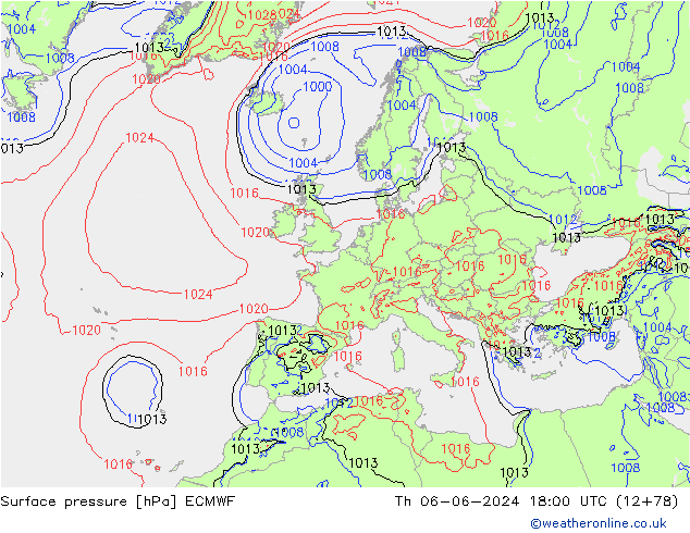 Surface pressure ECMWF Th 06.06.2024 18 UTC