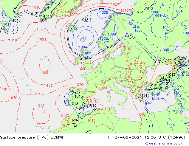 Bodendruck ECMWF Fr 07.06.2024 12 UTC