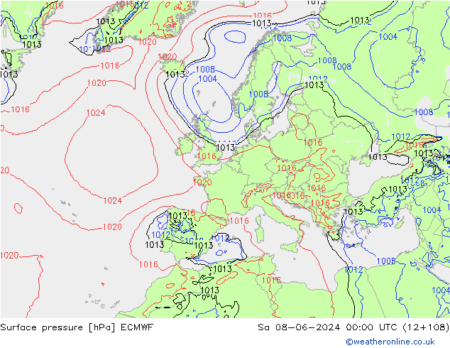 приземное давление ECMWF сб 08.06.2024 00 UTC