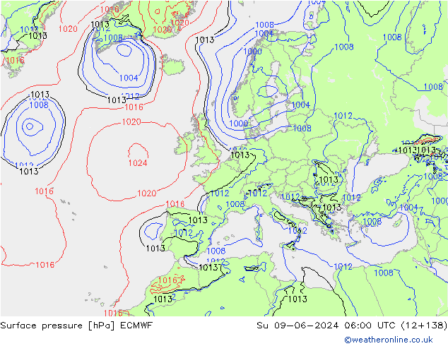 Yer basıncı ECMWF Paz 09.06.2024 06 UTC