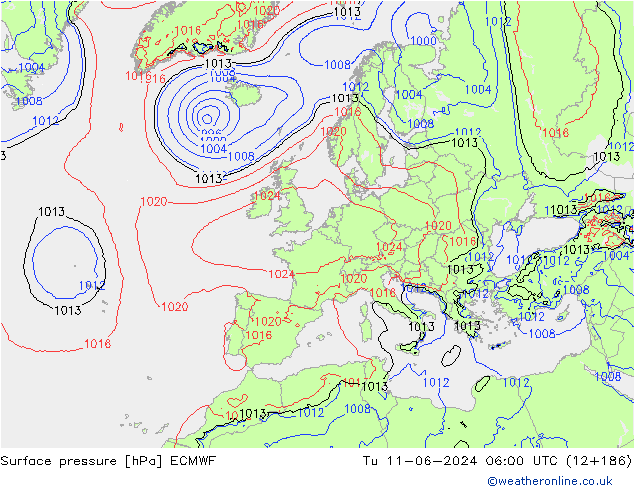 Pressione al suolo ECMWF mar 11.06.2024 06 UTC