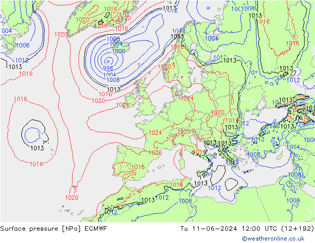 Atmosférický tlak ECMWF Út 11.06.2024 12 UTC