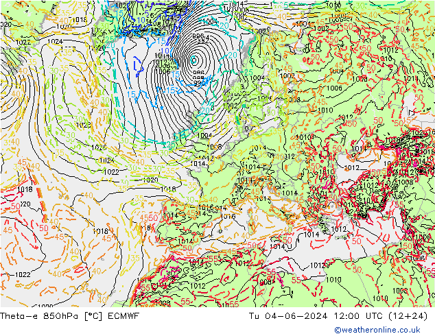 Theta-e 850hPa ECMWF Sa 04.06.2024 12 UTC